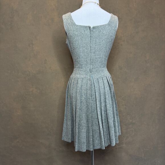 RARE 1950s Union-Made Wool Fit-and-Flare Dress | Tailored Herringbone Tweed - Picture 6 of 16